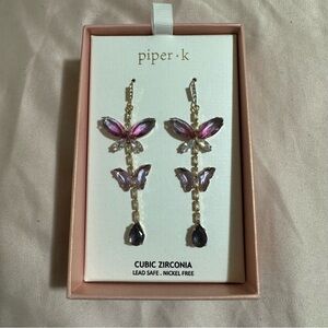 NWT Piper K Butterfly Dangling Earrings